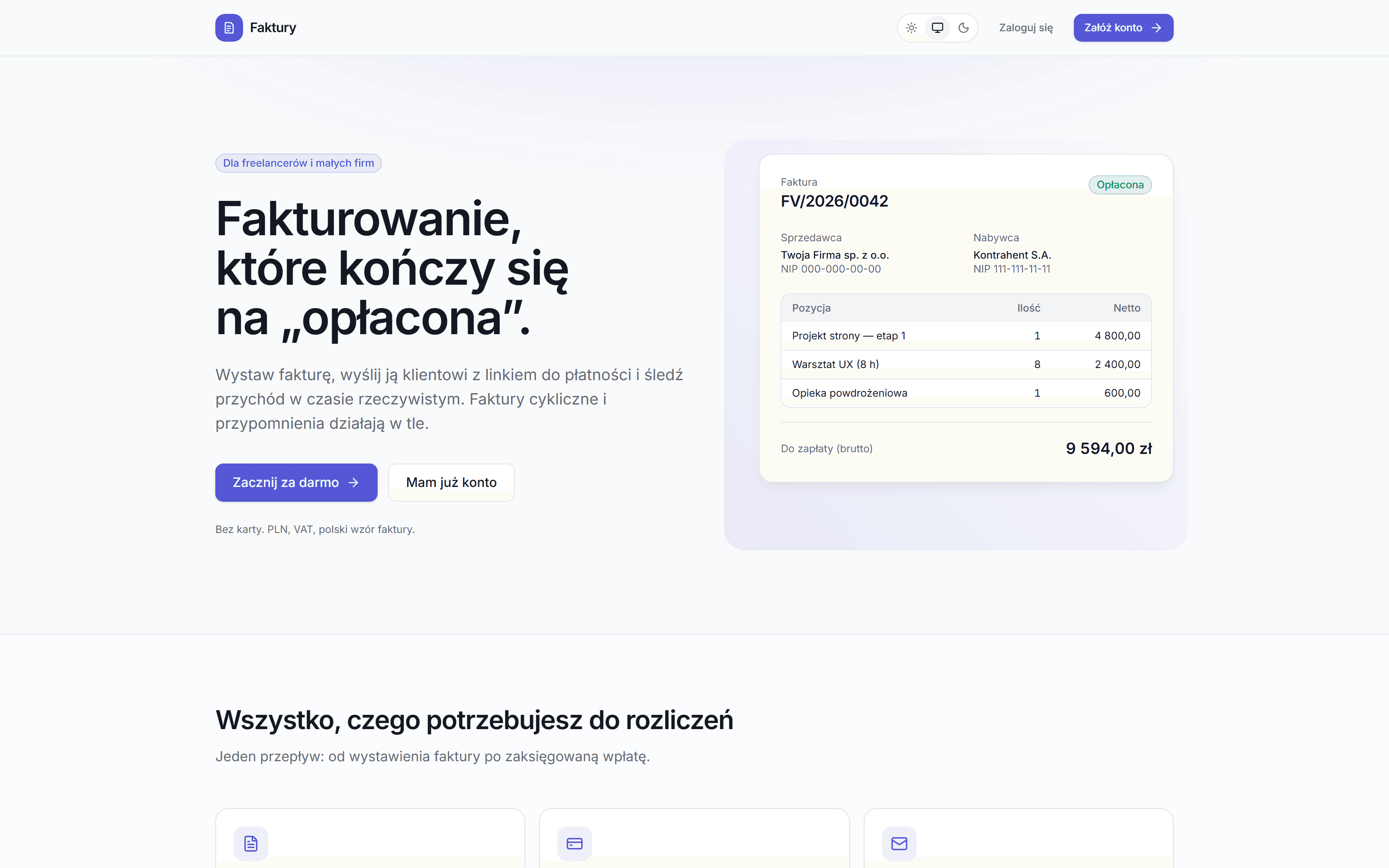 Podgląd aplikacji Faktury